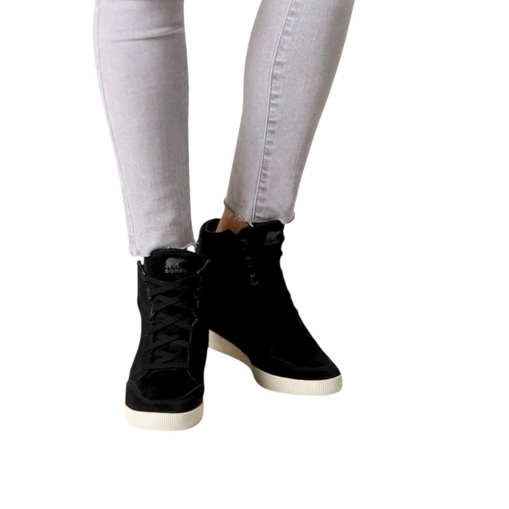 Sorel Black Suede Out N About Wedge Sneakers Booties Shoes size 9